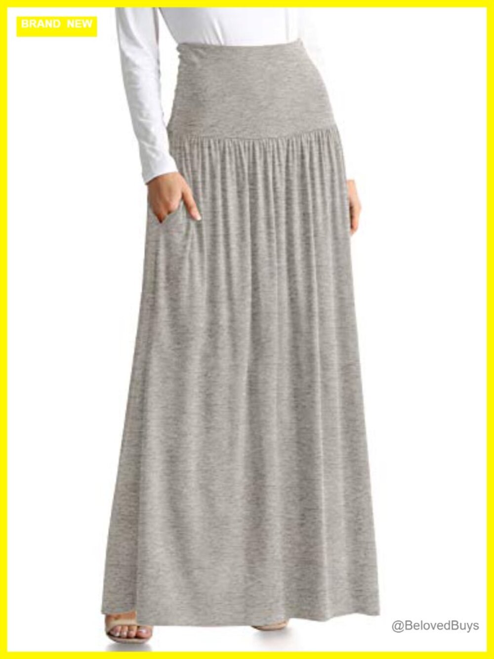 Maxi Skirt Ankle Length Casual Long Skirt High Waisted with Pockets